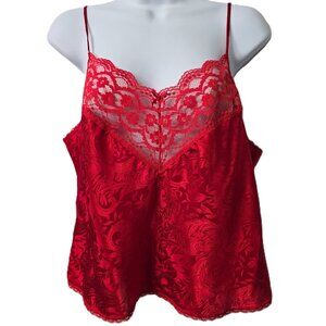 Deena Satin Lace Top M 38 Coquette Lingerie Camisole Floral Red Vintage 80s USA